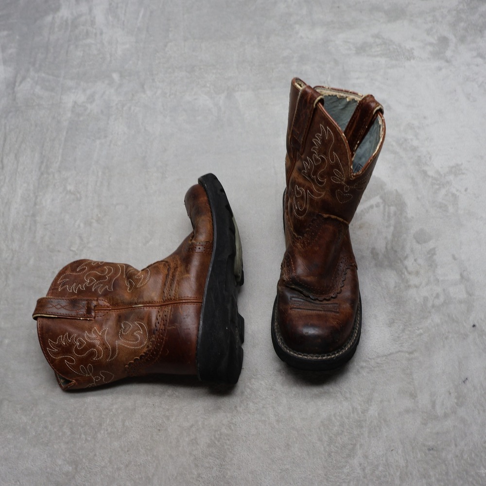 Ariat Women 8.5B Heeled Boots Brown Leather Western Fatbaby Heritage Work 14930